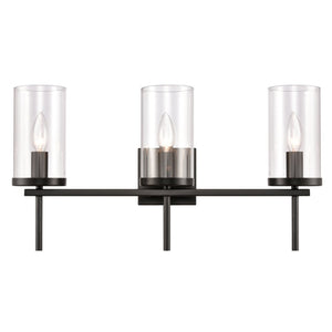 Atlas Oakland 2-Light Vanity Fixture with Modern Torch-Style Design and Cylindrical Glass Shades for Elegance Black 23'' WL11384-BK