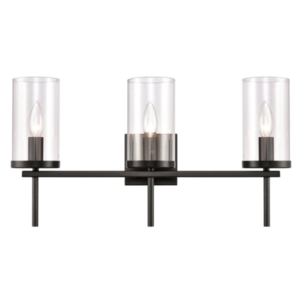 Atlas Oakland 2-Light Vanity Fixture with Modern Torch-Style Design and Cylindrical Glass Shades for Elegance Black 23'' WL11384-BK