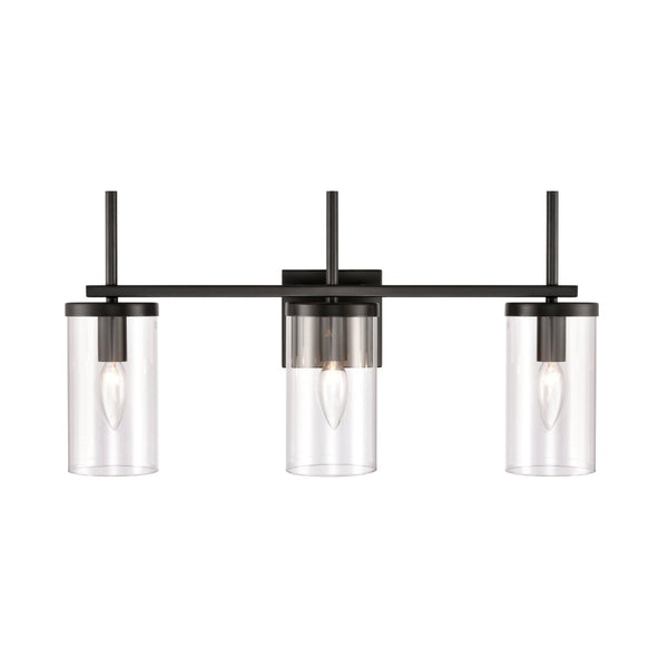 Atlas Oakland 2-Light Vanity Fixture with Modern Torch-Style Design and Cylindrical Glass Shades for Elegance Black 23'' WL11384-BK