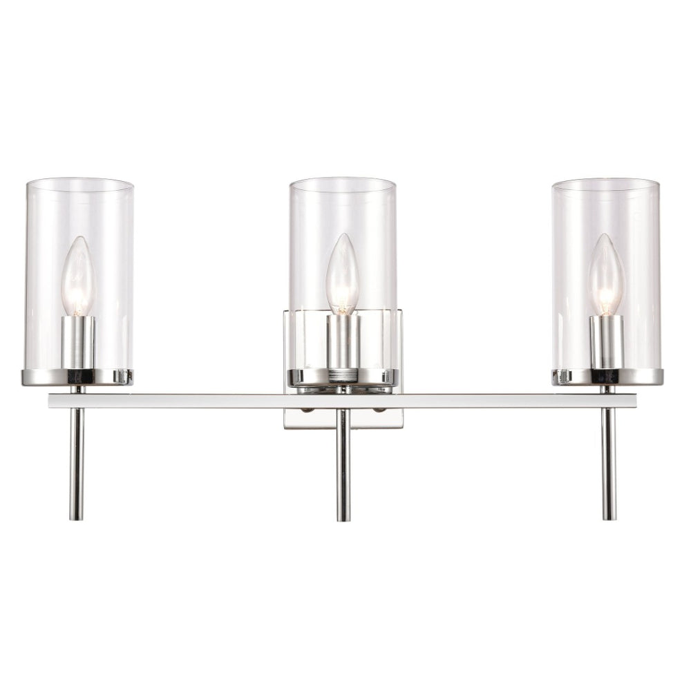 Atlas Oakland 2-Light Vanity Fixture with Modern Torch-Style Design and Cylindrical Glass Shades for Elegance Chrome 23'' WL11384-CH