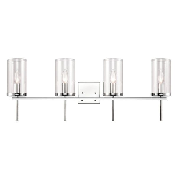 Atlas Oakland 2-Light Vanity Fixture with Modern Torch-Style Design and Cylindrical Glass Shades for Elegance Chrome 32.5'' WL11385-CH