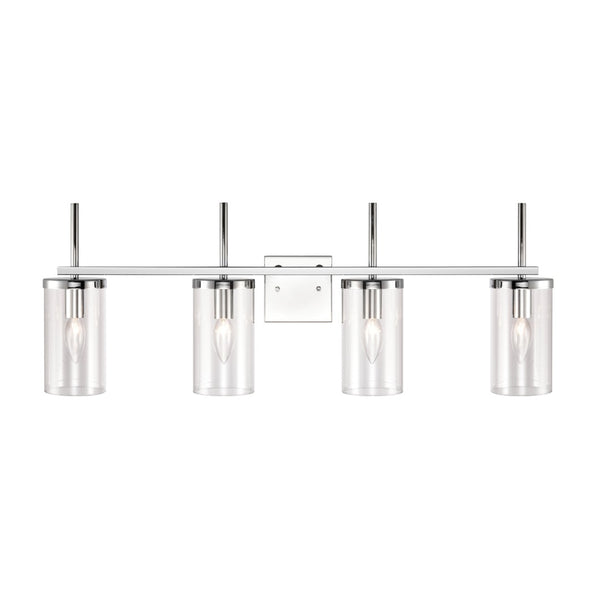 Atlas Oakland 2-Light Vanity Fixture with Modern Torch-Style Design and Cylindrical Glass Shades for Elegance Chrome 32.5'' WL11385-CH