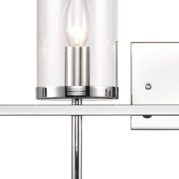 Atlas Oakland 2-Light Vanity Fixture with Modern Torch-Style Design and Cylindrical Glass Shades for Elegance Chrome 32.5'' WL11385-CH
