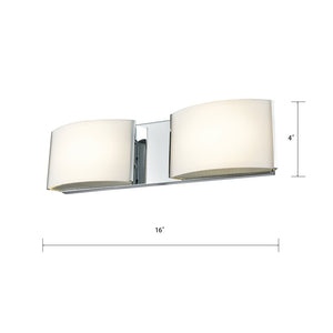 Atlas Pandora 16" Wide 2-Light Vanity Light - Modern Opal Glass Shades for Elegant Bathroom Illumination Chrome WL11389-CH