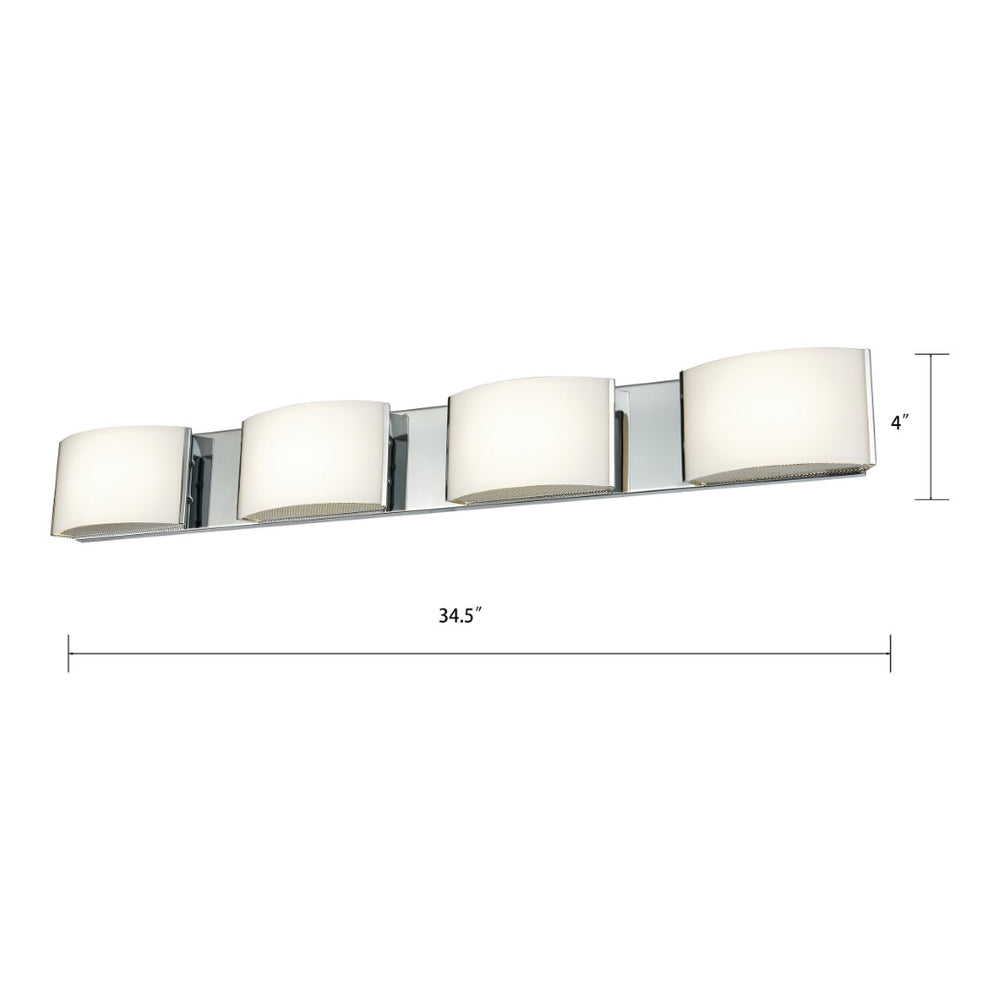 Atlas Pandora 34.5'' Wide 4-Light Vanity Light - Modern Chrome Design with Opal Glass Shades for Bathrooms WL11392-CH