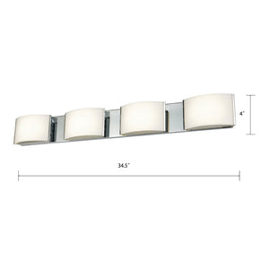 Atlas Pandora 34.5'' Wide 4-Light Vanity Light - Modern Chrome Design with Opal Glass Shades for Bathrooms WL11392-CH