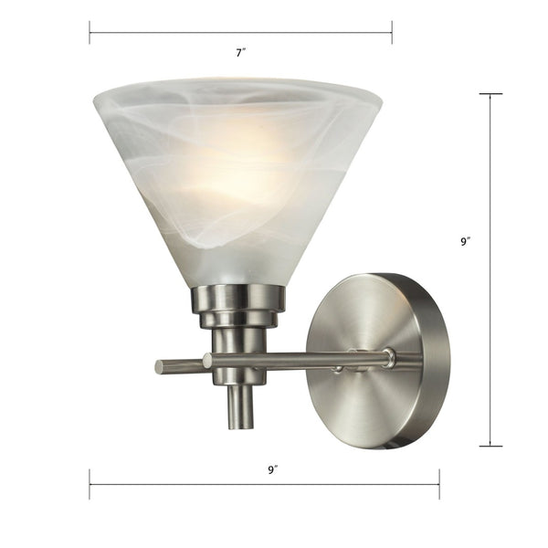 Atlas Pemberton 9'' High 1-Light Sconce - Modern Brushed Nickel with Tapered Marbleized Glass Shade WL11399-NK