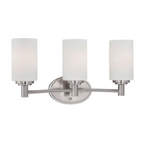 Atlas Pittman Contemporary 2-Light Vanity Light with Frosted Glass for Warm Ambient Bathroom Illumination Brushed Nickel WL11409-NK