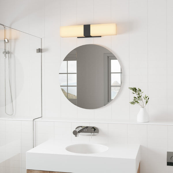 Atlas Reciprocate 2-Light Vanity Fixture - Contemporary Frosted Glass for Elegant Bathroom Illumination Matte Black WL11423-BK