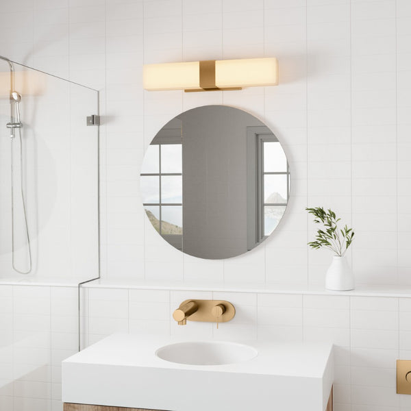 Atlas Reciprocate 2-Light Vanity Fixture - Contemporary Frosted Glass for Elegant Bathroom Illumination Aged Brass WL11423-BS