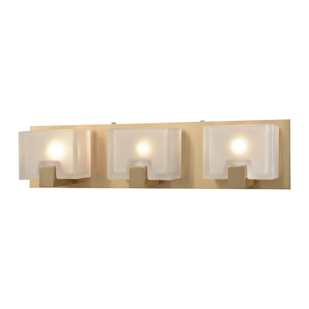 Atlas Ridgecrest Modern 3-Light Vanity Light Fixture - Geometric Design with Frosted Glass Shades for Elegance Satin Brass 21'' WL11425-BS
