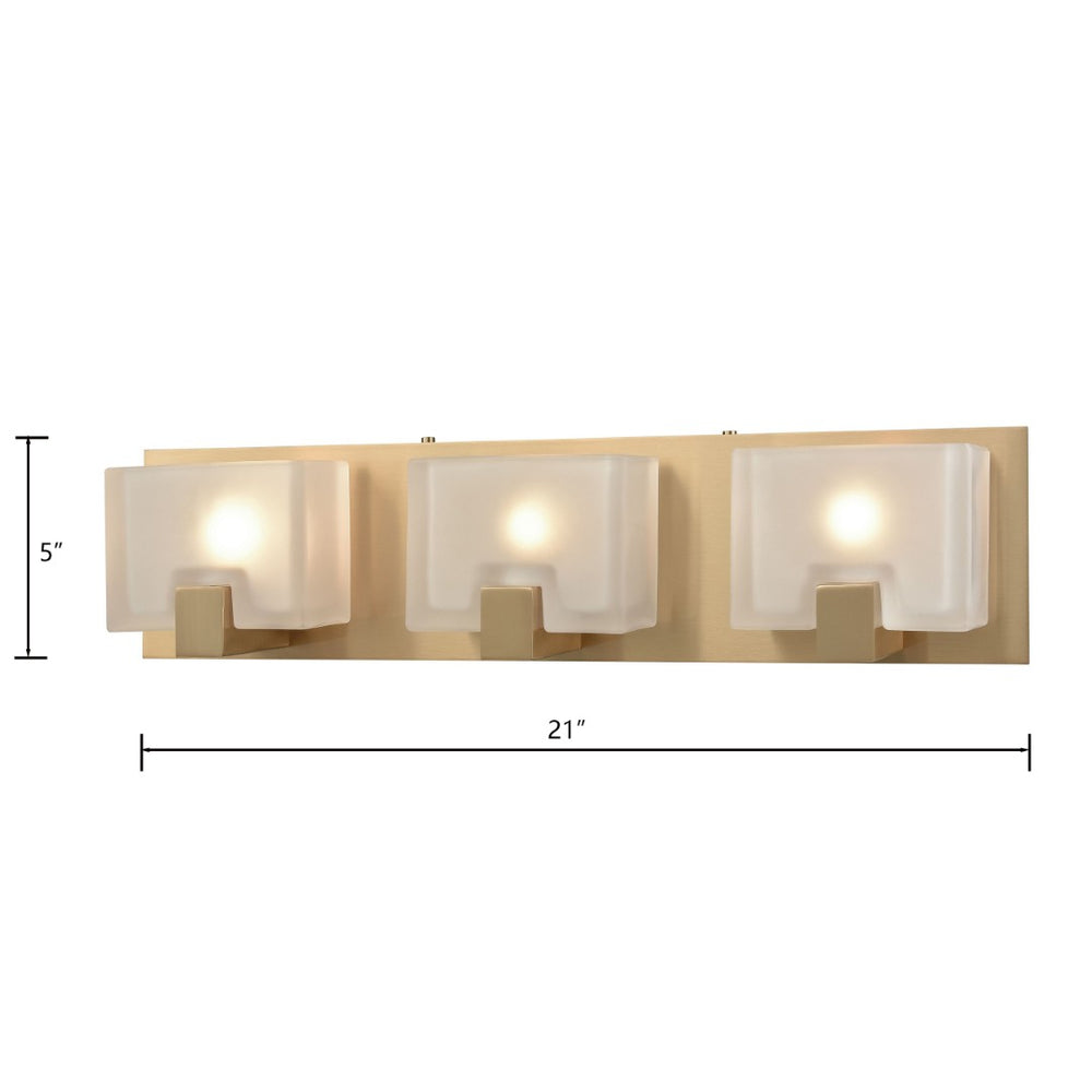 Atlas Ridgecrest Modern 3-Light Vanity Light Fixture - Geometric Design with Frosted Glass Shades for Elegance Satin Brass 21'' WL11425-BS
