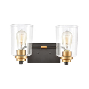 Atlas Robins 2-Light Vanity Light Fixture - Industrial-Modern Design with Clear Glass for Elegant Illumination Matte Black 14'' WL11428-BK