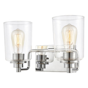Atlas Robins 2-Light Vanity Light Fixture - Industrial-Modern Design with Clear Glass for Elegant Illumination Polished Chrome with Clear Glass WL11428-CH