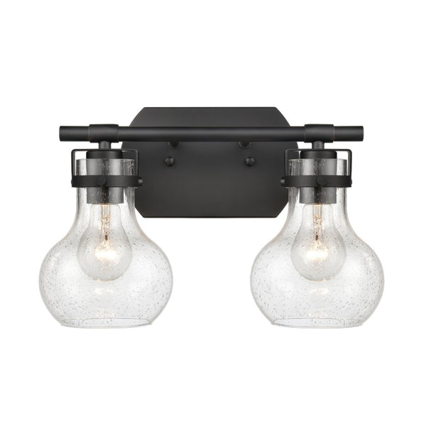 Atlas Salamanca 2-Light Vanity Light - Sculptural Design with Curved Glass Shades for Modern Spaces Matte Black 15.5'' WL11431-BK