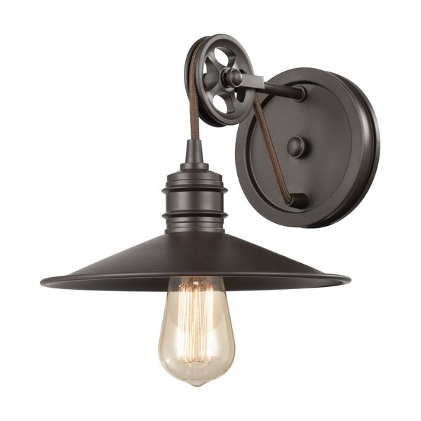Atlas Spindle 1-Light Wall Sconce - Vintage Industrial Design with Pulley Motif for Timeless Charm Oil Rubbed Bronze 9'' WL11448-BZ