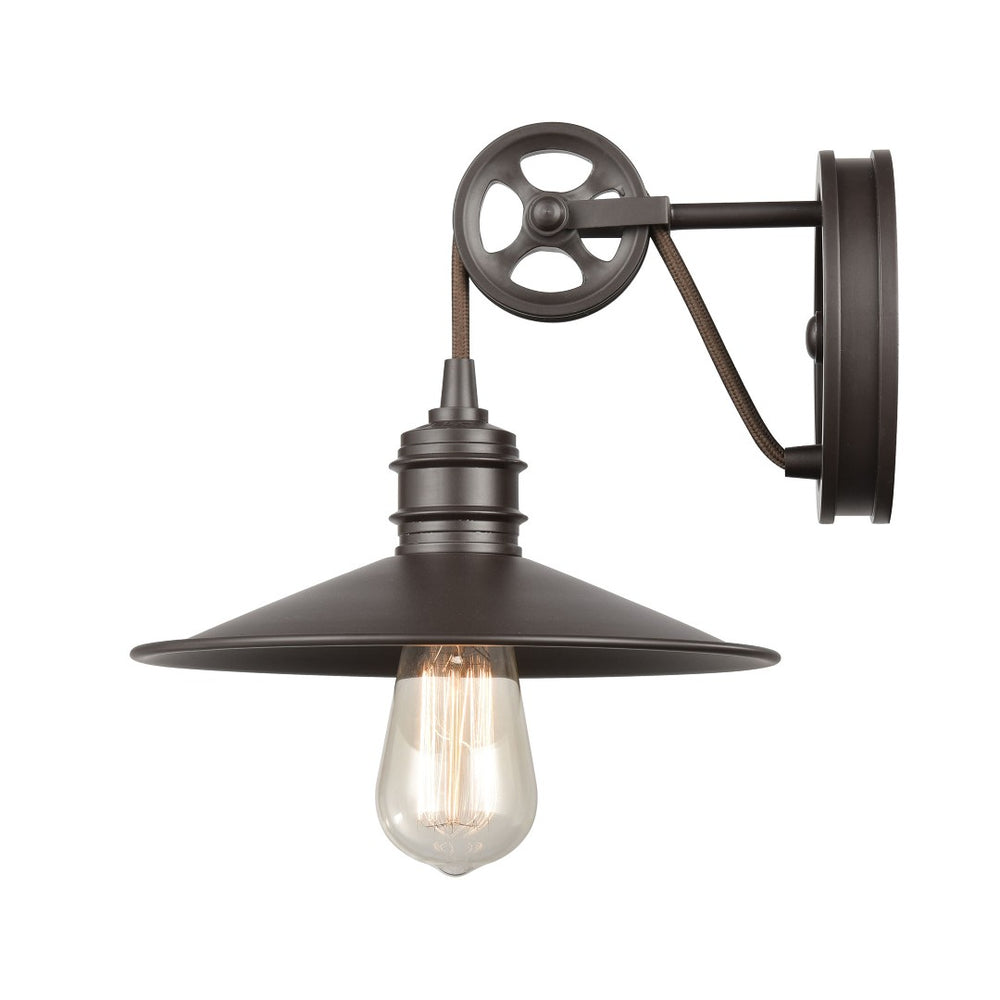 Atlas Spindle 1-Light Wall Sconce - Vintage Industrial Design with Pulley Motif for Timeless Charm Oil Rubbed Bronze 9'' WL11448-BZ