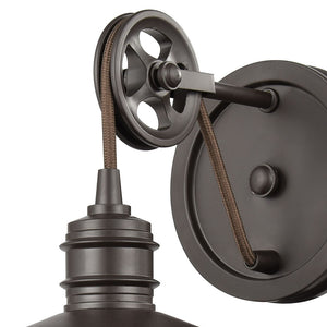 Atlas Spindle 1-Light Wall Sconce - Vintage Industrial Design with Pulley Motif for Timeless Charm Oil Rubbed Bronze 9'' WL11448-BZ