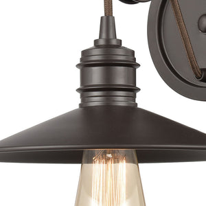 Atlas Spindle 1-Light Wall Sconce - Vintage Industrial Design with Pulley Motif for Timeless Charm Oil Rubbed Bronze 9'' WL11448-BZ