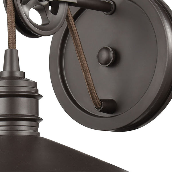Atlas Spindle 1-Light Wall Sconce - Vintage Industrial Design with Pulley Motif for Timeless Charm Oil Rubbed Bronze 9'' WL11448-BZ