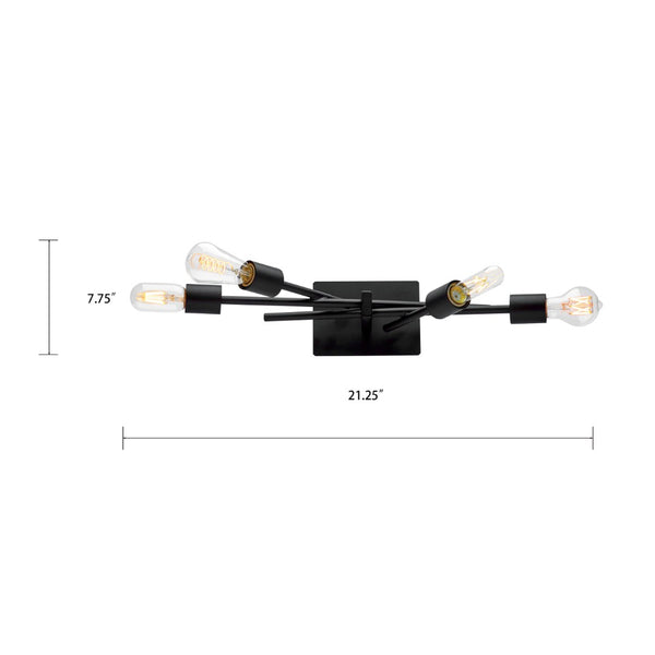 Atlas Stick 21.25" Wide 4-Light Vanity Fixture - Matte Black Minimalist Design for Modern Bathrooms WL11449-BK