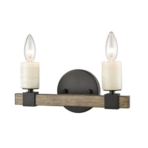Atlas Stone Manor 2-Light Vanity Light Fixture - Transitional Design with Polished Stone Accents Matte Black 12'' WL11450-BK