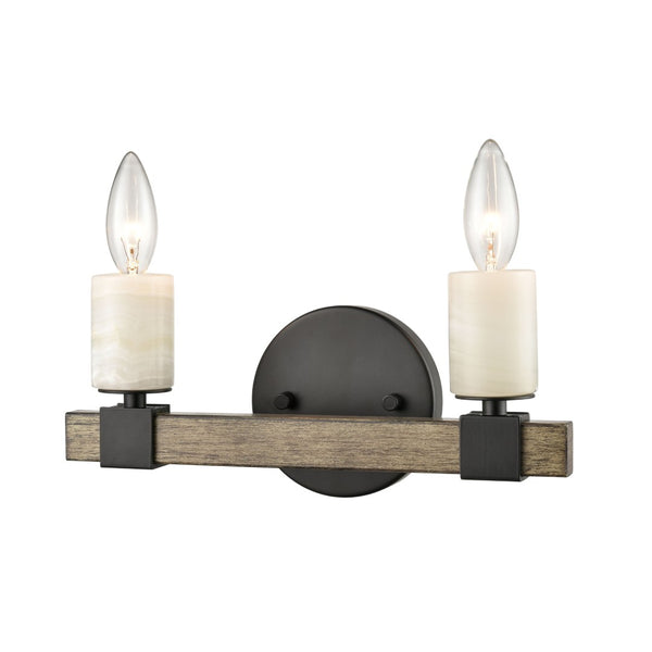Atlas Stone Manor 2-Light Vanity Light Fixture - Transitional Design with Polished Stone Accents Matte Black 12'' WL11450-BK