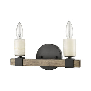 Atlas Stone Manor 2-Light Vanity Light Fixture - Transitional Design with Polished Stone Accents Matte Black 12'' WL11450-BK