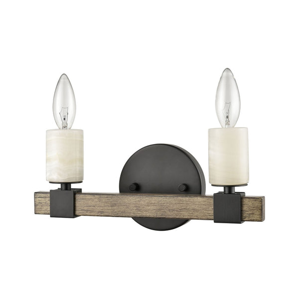 Atlas Stone Manor 2-Light Vanity Light Fixture - Transitional Design with Polished Stone Accents Matte Black 12'' WL11450-BK