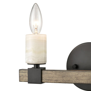 Atlas Stone Manor 2-Light Vanity Light Fixture - Transitional Design with Polished Stone Accents Matte Black 12'' WL11450-BK