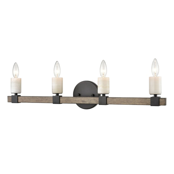 Atlas Stone Manor 2-Light Vanity Light Fixture - Transitional Design with Polished Stone Accents Matte Black 30'' WL11452-BK