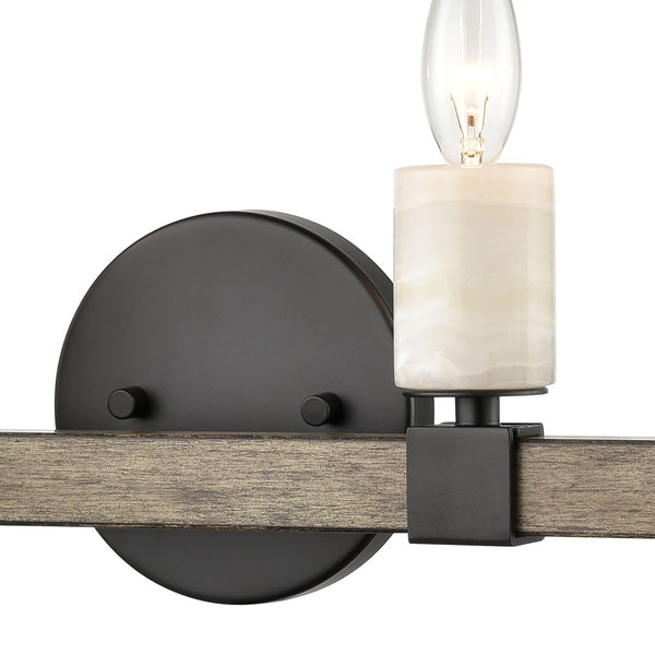 Atlas Stone Manor 2-Light Vanity Light Fixture - Transitional Design with Polished Stone Accents Matte Black 30'' WL11452-BK