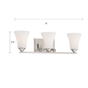 Atlas Treme 3-Light Vanity Light Fixture - Transitional Design with Opaque Glass Shades for Elegant Illumination Brushed Nickel 23'' WL11462-NK