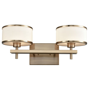 Atlas Utica 2-Light Modern Vanity Light Fixture with White Glass Shades for Elegant Bathroom Décor Satin Brass 18'' WL11470-BS