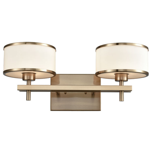 Atlas Utica 2-Light Modern Vanity Light Fixture with White Glass Shades for Elegant Bathroom Décor Satin Brass 18'' WL11470-BS