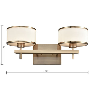 Atlas Utica 2-Light Modern Vanity Light Fixture with White Glass Shades for Elegant Bathroom Décor Satin Brass 18'' WL11470-BS