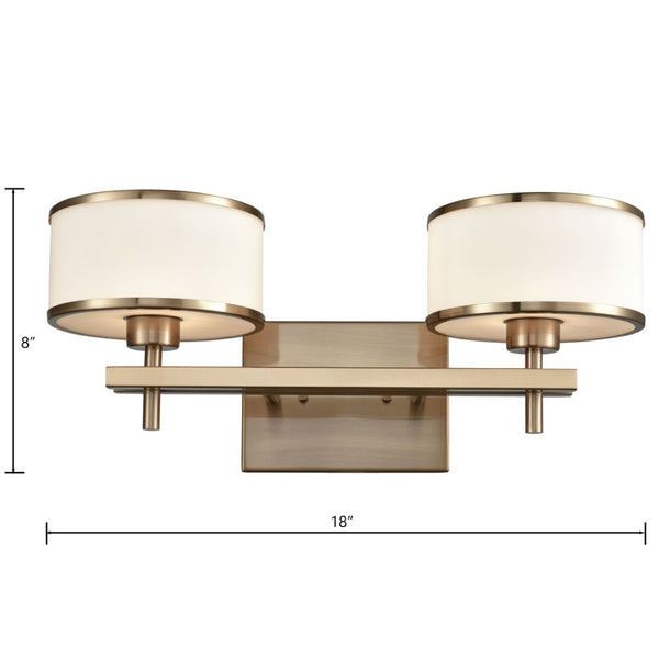 Atlas Utica 2-Light Modern Vanity Light Fixture with White Glass Shades for Elegant Bathroom Décor Satin Brass 18'' WL11470-BS