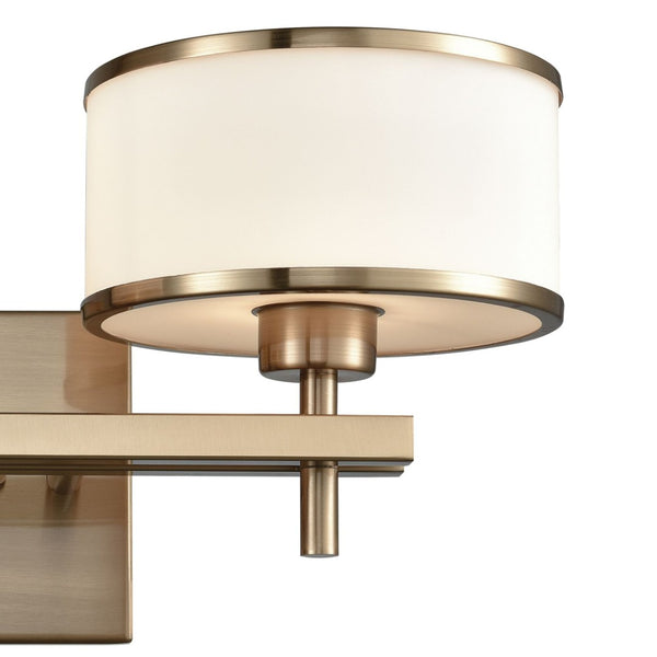 Atlas Utica 2-Light Modern Vanity Light Fixture with White Glass Shades for Elegant Bathroom Décor Satin Brass 18'' WL11470-BS