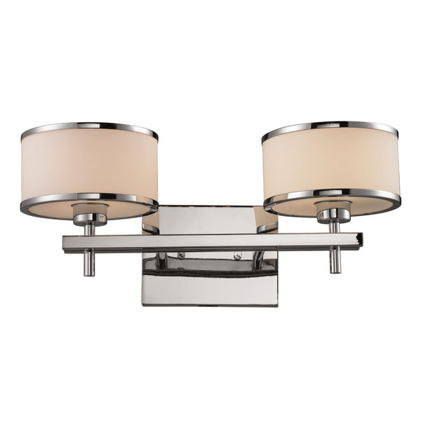Atlas Utica 2-Light Modern Vanity Light Fixture with White Glass Shades for Elegant Bathroom Décor Polished Chrome WL11470-CH