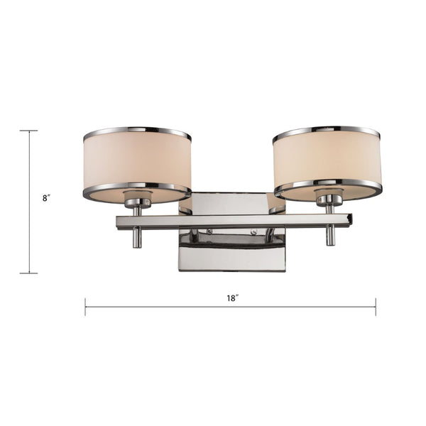 Atlas Utica 2-Light Modern Vanity Light Fixture with White Glass Shades for Elegant Bathroom Décor Polished Chrome WL11470-CH