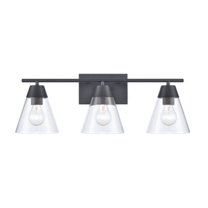 Atlas Vivica Modern 3-Light Vanity Light Fixture with Stylish Cone Shades for Contemporary Bathrooms Matte Black WL11474-BK