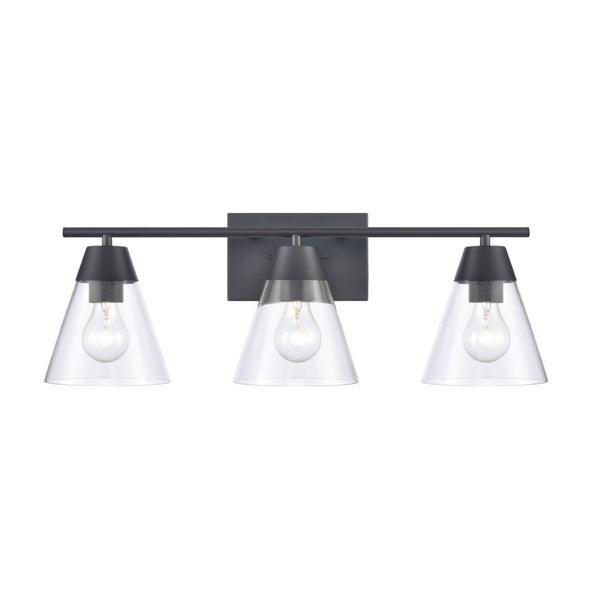 Atlas Vivica Modern 3-Light Vanity Light Fixture with Stylish Cone Shades for Contemporary Bathrooms Matte Black WL11474-BK