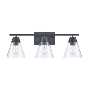 Atlas Vivica Modern 3-Light Vanity Light Fixture with Stylish Cone Shades for Contemporary Bathrooms Matte Black WL11474-BK