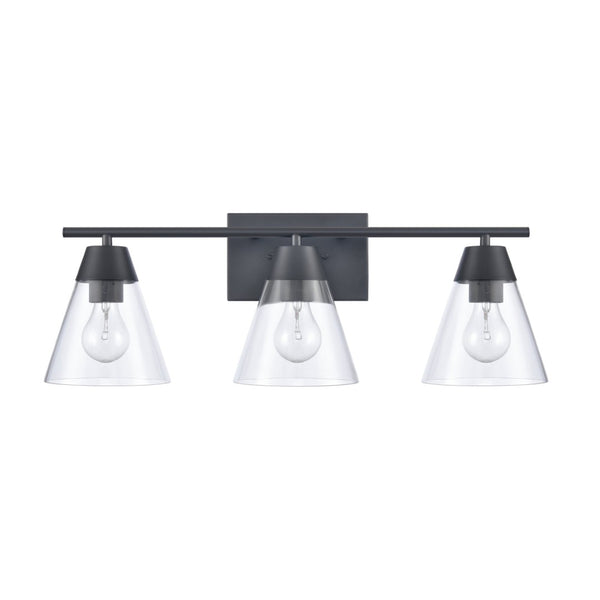 Atlas Vivica Modern 3-Light Vanity Light Fixture with Stylish Cone Shades for Contemporary Bathrooms Matte Black WL11474-BK