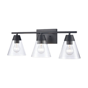 Atlas Vivica Modern 3-Light Vanity Light Fixture with Stylish Cone Shades for Contemporary Bathrooms Matte Black WL11474-BK