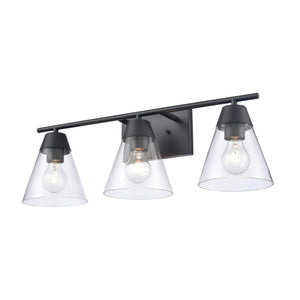 Atlas Vivica Modern 3-Light Vanity Light Fixture with Stylish Cone Shades for Contemporary Bathrooms Matte Black WL11474-BK