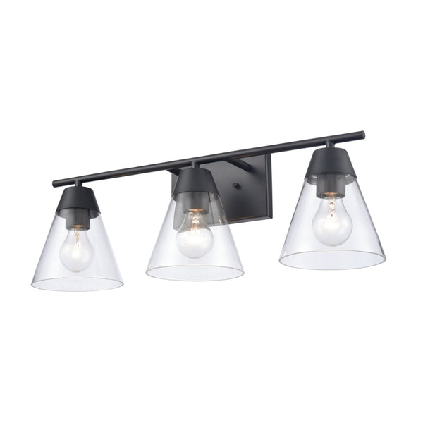 Atlas Vivica Modern 3-Light Vanity Light Fixture with Stylish Cone Shades for Contemporary Bathrooms Matte Black WL11474-BK