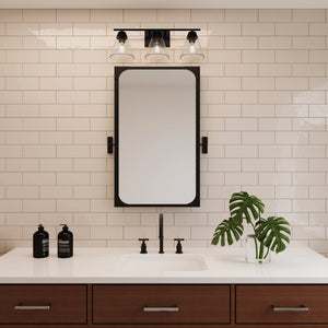 Atlas Vivica Modern 3-Light Vanity Light Fixture with Stylish Cone Shades for Contemporary Bathrooms Matte Black WL11474-BK