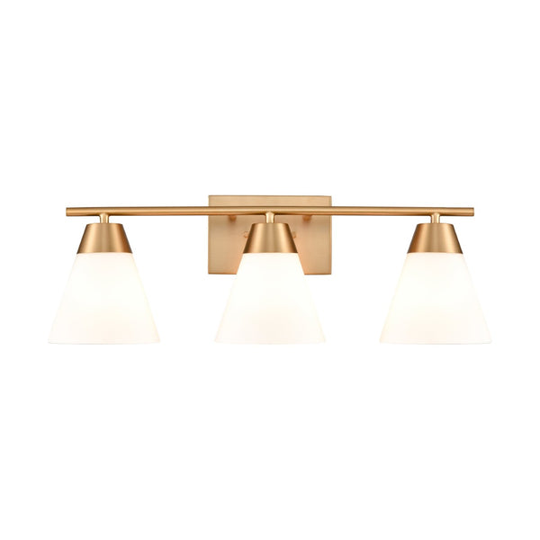 Atlas Vivica Modern 3-Light Vanity Light Fixture with Stylish Cone Shades for Contemporary Bathrooms Brushed Gold WL11474-GD