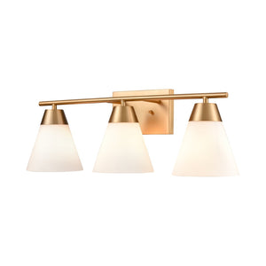Atlas Vivica Modern 3-Light Vanity Light Fixture with Stylish Cone Shades for Contemporary Bathrooms Brushed Gold WL11474-GD